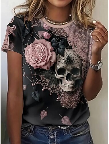  Women's Tunic T Shirt Fashion Casual Print Long Sleeve Regular Tops Crew Neck Daily Black Spring Fall