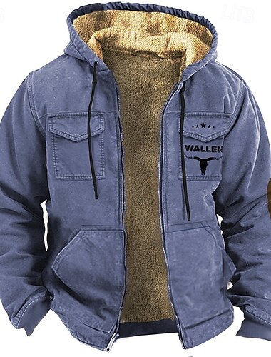 Herren Sweatjacke Kapuzenshirt mit durchgehendem Reißverschluss Fleece-Hoodie Blau Purpur Braun Khaki Mit Kapuze Kuh Reißverschluss Patchwork Tasche Sport & Natur Täglich Festtage Polyester Retro