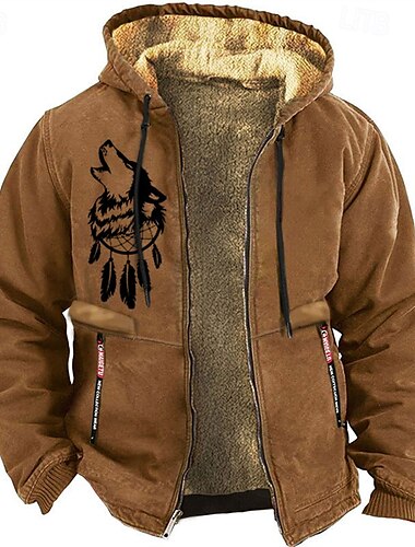  Hombre Lobo Cowboy Sudadera Manga Larga Sudaderas Con Capucha Vintage estilo occidental Vacaciones Noche Otoño invierno Marrón Gris Ropa Diseñador Impresión gráfica S M L XL XXL XXXL