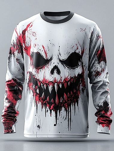  Pagliaccio Teschi Orrore Per uomo Stampa 3D maglietta Strada Informale Giornaliero Halloween maglietta Bianco Manica lunga Girocollo Camicia Estate Primavera Autunno Abbigliamento S M L XL XXL XXXL