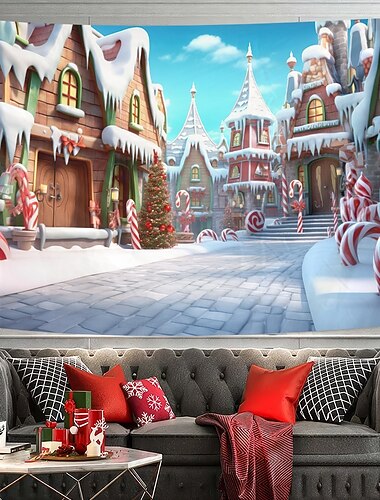  クリスマスの飾り 吊り下げタペストリー 壁アート クリスマス キャンディハウス 大きなタペストリー 壁画 装飾 写真 背景 ブランケット カーテン 自宅 寝室 リビングルーム