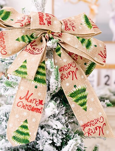  juletre sløyfe topper, burlap vintage båndbue, juledekorasjon, rustikk julesløyfepynt for tre og julegavedekor