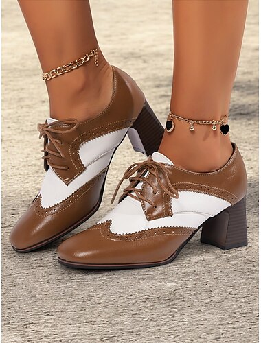  Damenschuhe im schwarz-weißen Vintage-Stil mit Schnürung im Oxford-Stil – formelle Schuhe im Retro-Stil fürs Büro und die Freizeit