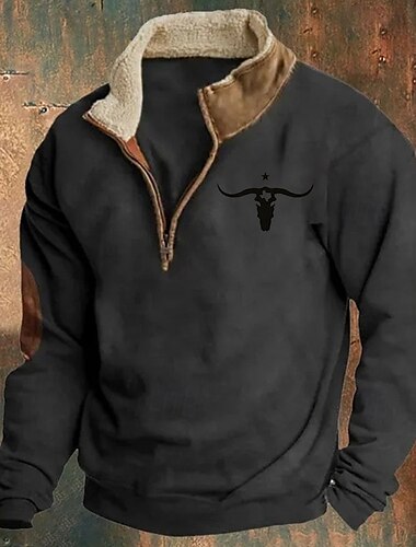  Hombre Sudadera Sudadera con un cuarto de cremallera Negro Azul Marino Marrón Gris Media cremallera Bloque de color Vaca Retazos Deporte Diario Festivos Vintage Básico Casual Otoño invierno Ropa