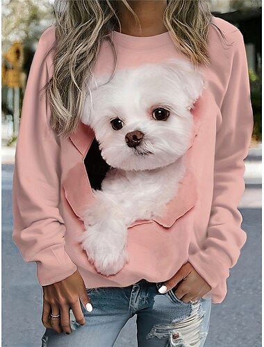  Damen Sweatshirt Pullover Polyester Hund Strasse Alltagskleidung Bedruckt Brautkleider schlicht Rundhalsausschnitt Langarm Mikro-elastisch Herbst Winter