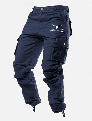  Męskie Spodnie cargo Spodnie robocze Multi Pocket Graficzny Krowa Na zewnątrz Pełna długość Na zewnątrz Sporty na świeżym powietrzu Codzienny Klasyczny zachodni kowboj Żółty Zieleń wojskowa Średnio