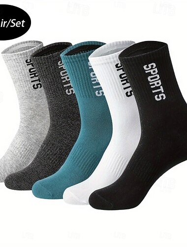  Hombre 5 pares Paquetes múltiples Calcetín Calcetines para correr Calcetines informales Negro Blanco Color Letra Deporte Diario Vacaciones Básico Medio Primavera Otoño Moda Casual