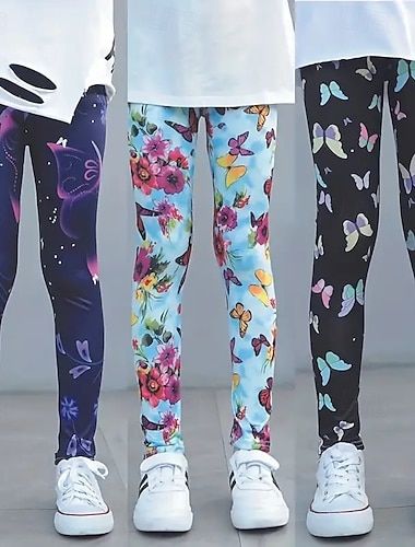  Jente 3D Grafisk Sommerfugl Bukser Leggings Vår Høst Aktiv Grunnleggende Barn 4-12 år utendørs Avslappet Daglig Normal