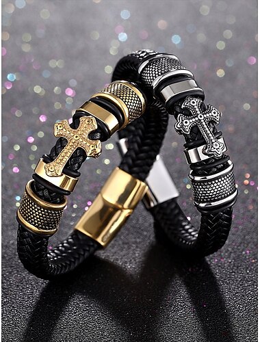  korsarmband för män med guld- och silverdetaljer och magnetlås – snyggt flätat armband för vardagligt och religiöst klädsel