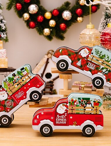  Coffret cadeau de bonbons de Noël en forme de voiture, boîte à friandises en métal créative en forme de voiture, décoration de Noël, cadeau pour enfants, petit porte-bonbons sur le thème de