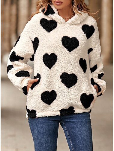  Damen Hoodie Sweatshirt Casual Herz Street Alltagskleidung Hoodie Print Langarm Schwarz Rot Khaki Herbst Winter