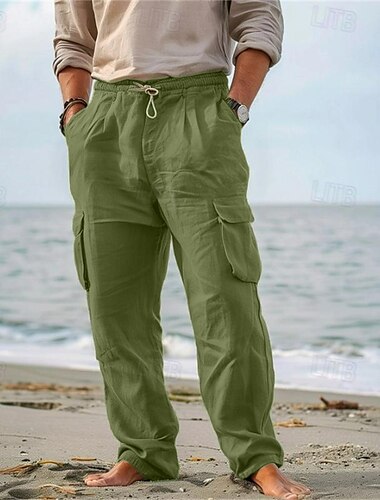  Herren Cargohose Cargohosen Hose Hosen Sommerhosen Strandhose Kordelzug Elastische Taille Multi Pocket Glatt Komfort Atmungsaktiv Outdoor Täglich Ausgehen Modisch Brautkleider schlicht Schwarz Weiß