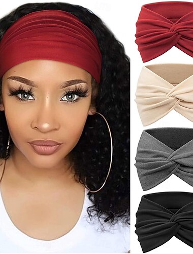  4-pack breda pannband för kvinnor - mjuka, bohemiska turbanhåraccessoarer med knuten design för yoga, löpning, sport och vardagskläder - vintageinspirerat, sött och bekvämt hårbandstillbehör