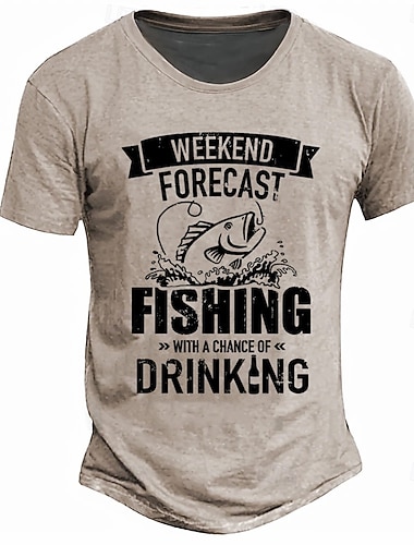  Herren Kurzarm Grafik T-Shirt Lustige Wochenendprognose Angeln  Trinken T-Shirt