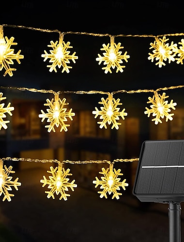  luci a stringa solari a led per Natale, fiocchi di neve, impermeabili, 30/50/100 led, 8 modalità di illuminazione, giardino esterno, giardino per le vacanze, matrimonio, capodanno, festa, decorazione