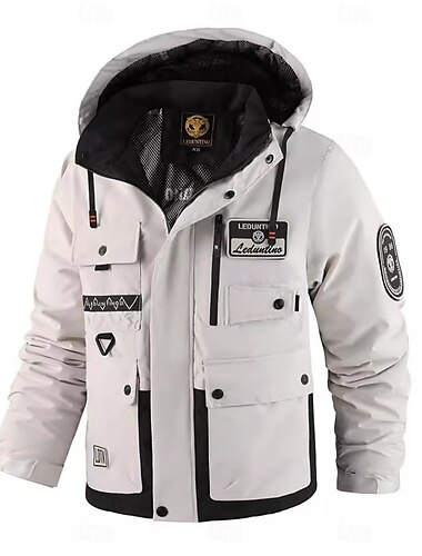  Homens Jaqueta de Inverno Casaco esportivo Jaqueta de Trilha Parka Esportes Acampar e Caminhar Prova-de-Água Jaqueta Corta-Vento Zíper Bolsos Outono Inverno Côr Sólida Ativo Com Capuz Padrão Branco