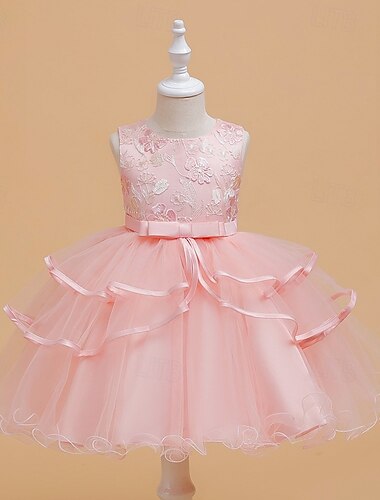  Barn Jente Festkjole Grafisk Blomsternål i krystall Ermeløs Spesiell Leilighet Prinsesse Polyester Festkjole Sommer Vår 4 år + Flerfarget Champagne Rosa