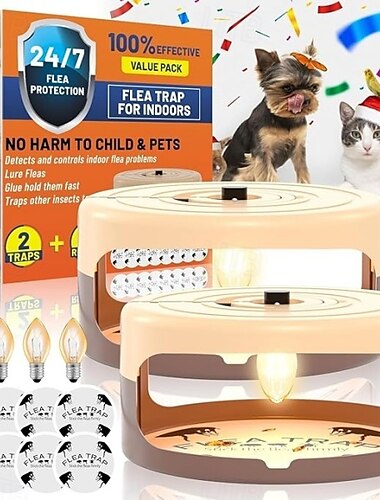 Pièges à puces pour la maison – Piège pour punaises de lit intérieur avec 8 disques collants non toxique et sûr pour les animaux de compagnie et les enfants