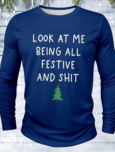  Jul Herre Juletre Morsom Slang T skjorte Langermet T skjorte 3D-utskrift Crew-hals Skjorte Ferie Designer Gate Avslappet Svart Hvit Rød Sommer Vår Høst Klær S M L XL XXL XXXL