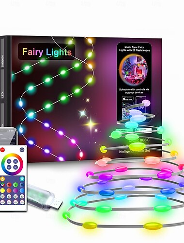  LEDスマートライト Tuyaインテリジェントポイントコントロールレザー配線ライト IP68防水クリスマスツリーライト WiFi制御 カラフルLEDライトストリング USB電源 リモコン付き