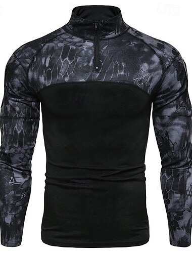  Herren Outdoor Hemd Hemd Wanderer Taktisches Militärhemd Langarm Viertel Postleitzahl Shirt Außen Atmungsaktiv Weich Polyester Patchwork Schwarz Armeegrün Grau Fitnessstudio Klettern Camping