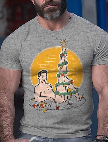  Herren Lustig Fröhliche Weihnachten Mensch T Shirt T-Shirt Baumwolle Kurzarm Grafik Hemd Heather Grey Weiß Rote Bequemes T-Shirt Sport im Freien Ferien Modedesigner-Kleidung