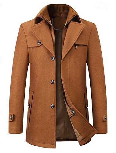  Pánské Peacoat Trenčkot Denní Dovolená Podzim zima Polyester Zahřívací Svrchní oděvy Oblečení Módní Klasické Bez vzoru Kapsy Klopa Zip