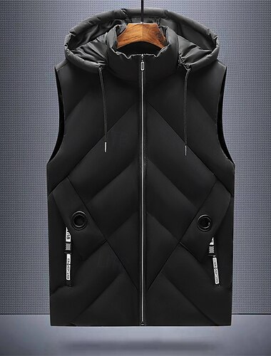  בגדי ריקוד גברים אפוד למטה אפוד פאפר וסט Gilet חופשה יומי פגישה (דייט) אופנתי יום יומי סתיו חורף כיס פוליאסטר שמור על חום הגוף נוח אחיד רוכסן עם קפוצ'ון רגיל שחור בז' אֵפוֹד