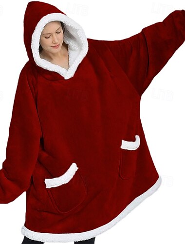  Decke mit Kapuze, superwarme, weiche Sherpa-Fleece-Kapuzendecke, bequeme, tragbare Kuscheldecke, Sweatshirt mit riesigen Taschen, Einheitsgröße für Männer, Frauen und Teenager