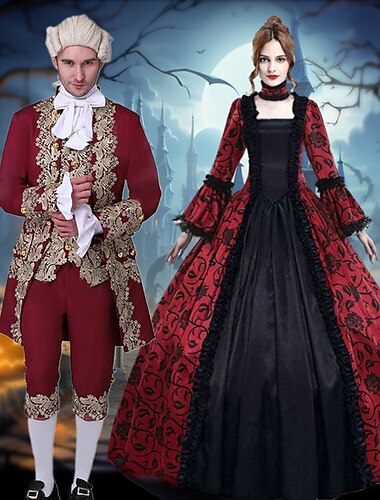  Princesse Prince Vampire Couples Tenue Déguisements de couple de groupe d'Halloween Adulte Homme Femme Style Royal Rococo Baroque Utilisation Soirée Mascarade Halloween Carnaval Costume de carnaval