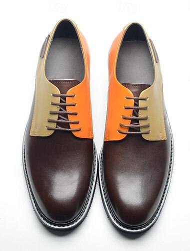  Dreifarbige Oxford-Schuhe aus Leder für Herren, braune, weiße und gelbe Schnürschuhe, perfekt für formelle Anlässe und stilvolle Geschäftskleidung