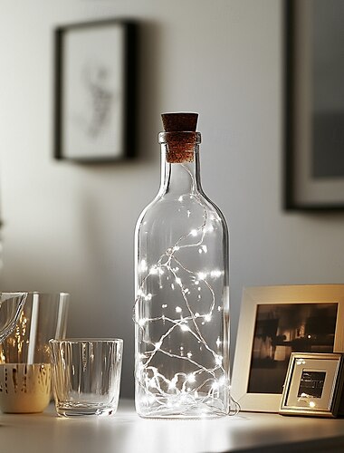 2 m 20 LEDs solarbetriebene Lichterkette aus Weinflaschenkorken, Kupferdraht-Feengirlande für den Außenbereich als Weihnachts-, Garten- und Festivaldeko