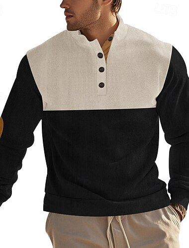  Herre Sweatshirt Sort Rød Navyblå Brun Grå Stående krave Farveblok Patchwork Sport & Udendørs Daglig Ferie Fløjlscord Gade Basale Afslappet Forår & Vinter Tøj Hættetrøjer Sweatshirts
