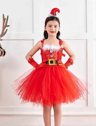 Mikulás Mrs.Claus Felszerelések Tüllszoknya Mikulás ruhák Lány Karácsony Gyermek Karácsony Újév szenteste Karácsony Parti Szilveszter Ruha Sisak Kesztyűk