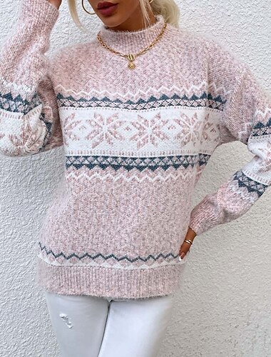  Damen hässlicher Pullover Rundhals Strick Herbst Winter Party Outdoor Streetwear Langarm Print rosa blau