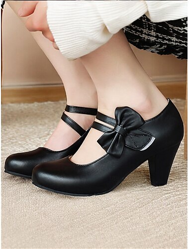  Zapatos de tacón medio con lazo rosa para mujer: bonitos zapatos de vestir estilo Mary Jane para fiestas, cosplay y atuendos de inspiración vintage