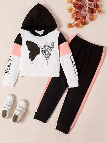  Da ragazza 3D Farfalla Tuta sportiva Felpe con cappuccio Tute sportive Manica lunga Primavera Autunno Giornaliero Informale Comoda Bambino 4-7 anni Con cappuccio Esterno Da mare Sport Taglio