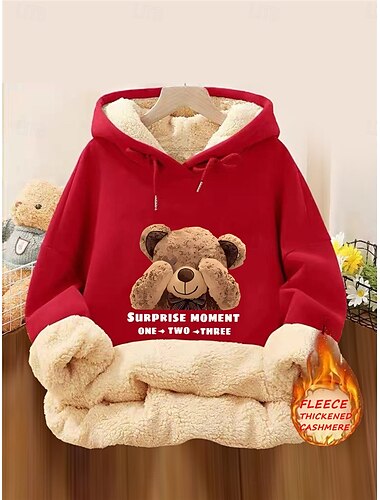 felpa con cappuccio da donna in pile con lettere animali street dailywear tasca stampa casual comoda felpa con cappuccio manica lunga microelastica autunno inverno autunno&amp;tessuto morbido