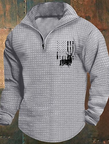  Herren Waffel-Sweatshirt Sweatshirt Pullover Sweatshirt mit Viertelreißverschluss Weiß Wein Armeegrün Khaki Hellgrau Troyer Halber Reißverschluss Graphic Bedruckt Bedruckt Viertel Postleitzahl
