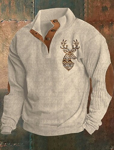  Voor heren Sweatshirt Zwart Leger Groen Khaki Grijs Opstaande boord Kleurenblok Rendier Lapwerk Sport & Outdoor Dagelijks Feestdagen Corduroy Streetwear Basic Casual Lente & Herfst Kleding Hoodies