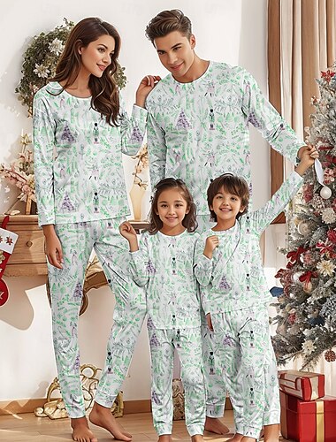 Snømann Familiejule pyjamas Nattøj Herre Dame Gutt Jente Familiematchende antrekk Søt Voksen Barne Jul Nytt År julaften Jul Feriereise Hjemmeklær Topp Bukser