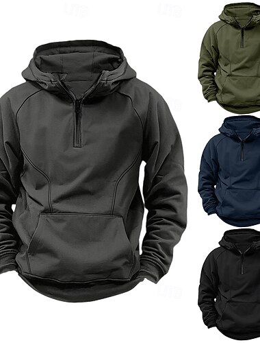  Herr Kvartströja med dragkedja Raglan hoodie Taktisk hoodie Svart Armégrön Marinblå Mörkgrå Huva Halv dragkedja Färgblock Lappverk Ficka Fjärdedels blixtlås Arbete Sport & Utomhus Ledigt Streetwear