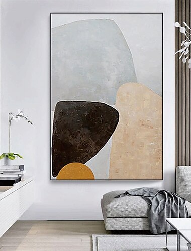  großes handgemachtes abstraktes Ölgemälde auf Leinwand handgemachtes beige-graues Leinwand-Wandbild modernes Strukturgemälde für Wohnzimmer Büro Schlafzimmer
