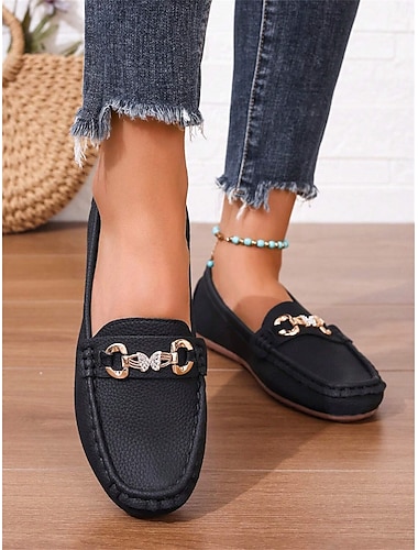  Naisten Mokkasiinit Klassiset loaferit ulko- Toimisto Päivittäin Tekojalokivi Soljilla Tasapohja Pyöreä kärkinen Liiketoiminta Vapaa-aika Mukavuus Tekonahka Loaferit Manteli Musta Valkoinen