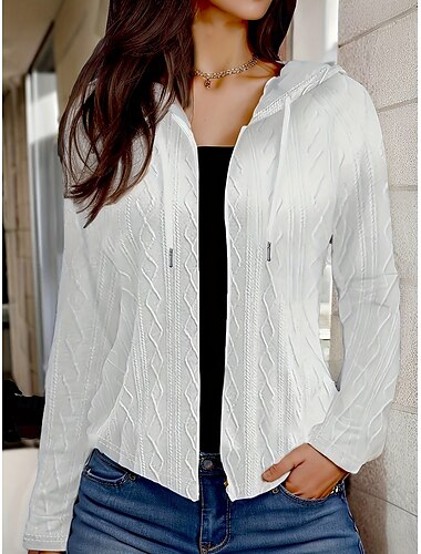  Mujer Plano Vintage Moda Manga Larga Con Capucha Tops regulares Calle Uso Diario Casual Retazos Blanco Otoño Invierno