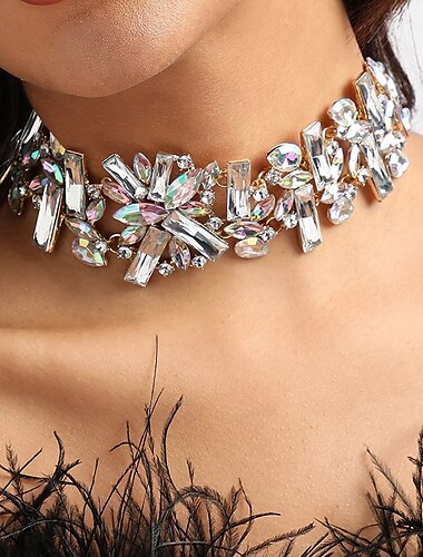  Collier ras du cou Strass Femme Mode Luxe Transparente Mariage Forme de Cercle Colliers Tendance Pour Mariage Soirée Fête scolaire