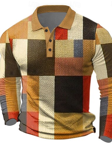  Pánské Pléd Waffle Polo košile Golfová košile Dlouhý rukáv Polo tričko Košile s límečkem Vinobraní Na běžné nošení Oblečení na dovolenou Formální oblečení Festivalové oblečení Knoflíky 3D tisk Jaro