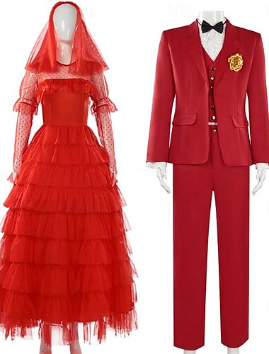  Käfersaft Lydia Deitz Zombie-Bräute Paare Halloween-Gruppenkostüme für Paare Bräutigam Kostüm Erwachsene Herren Damen Gruseliges Kostüm Leistung Hochzeit Party Halloween Karneval Einfaches