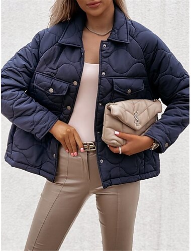  Damen Wintermantel Winterjacke warm halten Atmungsaktiv Knopf Tasche Brautkleider schlicht Glatt Strasse Freizeitskleidung Einreihiger Verschluss Kurz Umlegekragen Regular Fit Langarm Oberbekleidung