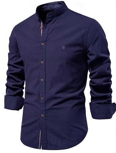  Herren Hemd leinenhemd Sommerhemd Knopfhemd Glatt Casual Täglich Schwarz Weiß Hellgrün Marineblau Langarm Kragen Frühling Sommer Bekleidung